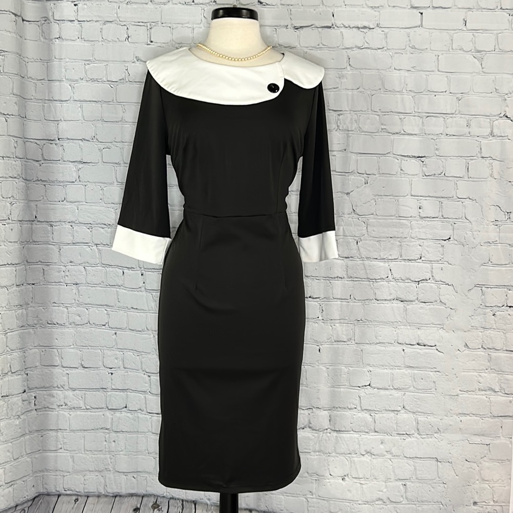 ✨Retro 3/4 sleeve, pencil dress Black&White 🖤🤍